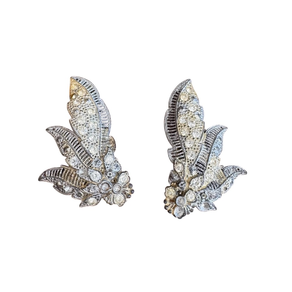 Vintage Rhinestone Dress Clips Art Deco Leaf Spray Design Dating to ~1930s-1940s